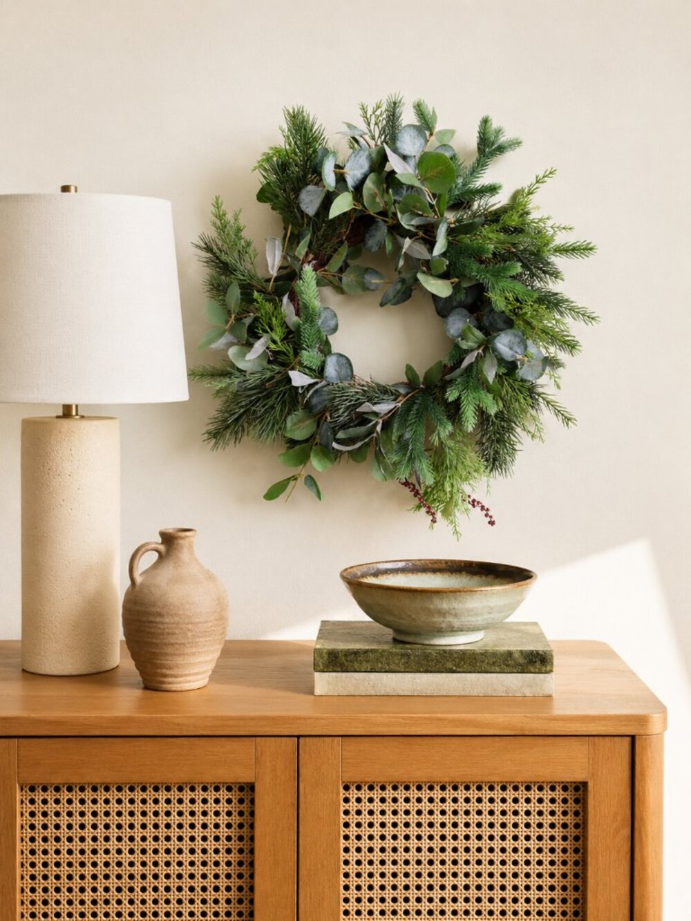 20" Pine Eucalyptus Greenery Wreath Farmhouse Front Door Decor NWT